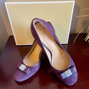 Michael Kors Purple Caroline Block Heel Pump with Bow Accent